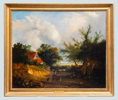 Jinete de burro, ovejas y casita de campo en un camino rural inglés de la época victoriana, de Edward C. Williams