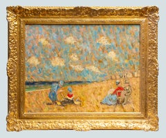 Figures on a Sunlit Beach, French Impressionist Style Seaside Painting