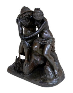 "Daphnis and Chloe" Patinated Bronze Sculpture, Signed, Late 19th Century