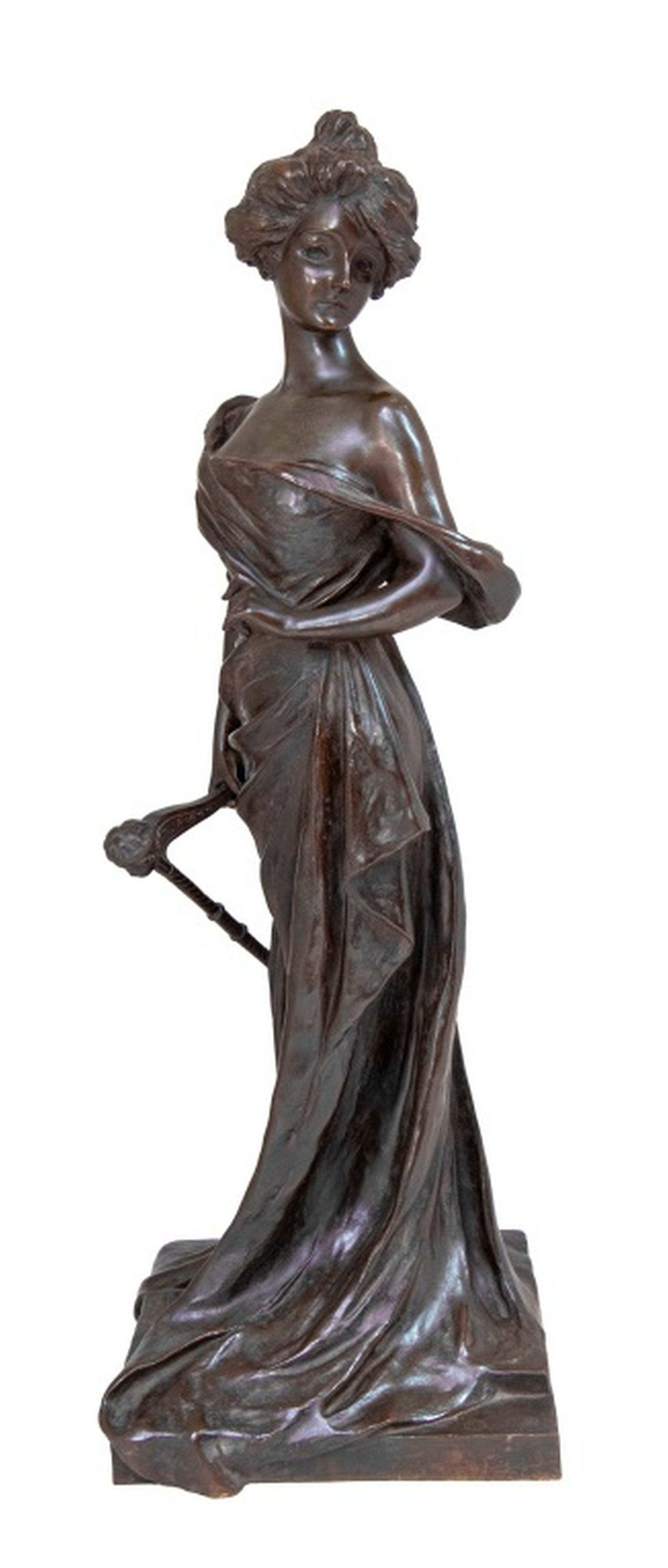 „Der Harfenspieler“ – Skulptur aus patinierter Bronze, Ende des 19. Jahrhunderts