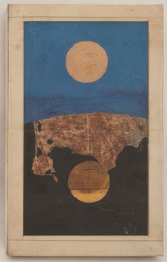 Paesaggio celeste, collage con tecniche miste su tavola, arte moderna, firmato, 1963