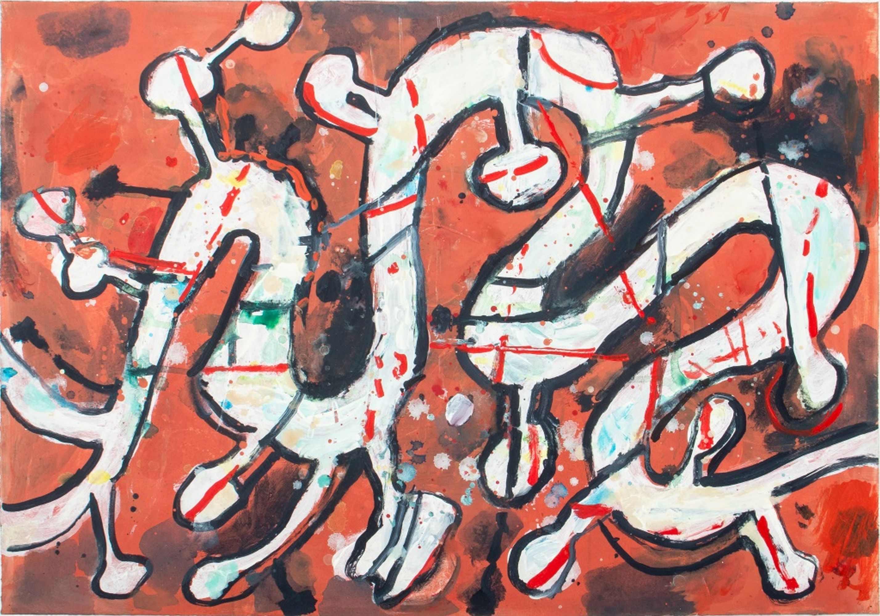 Abstract Composition, Mixed Media on Paper, Late 20th Century - Mixed Media Art by Elfi Schuselka 