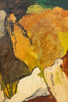 Composición figurativa expresionista abstracta, técnica mixta sobre papel, hacia 1965