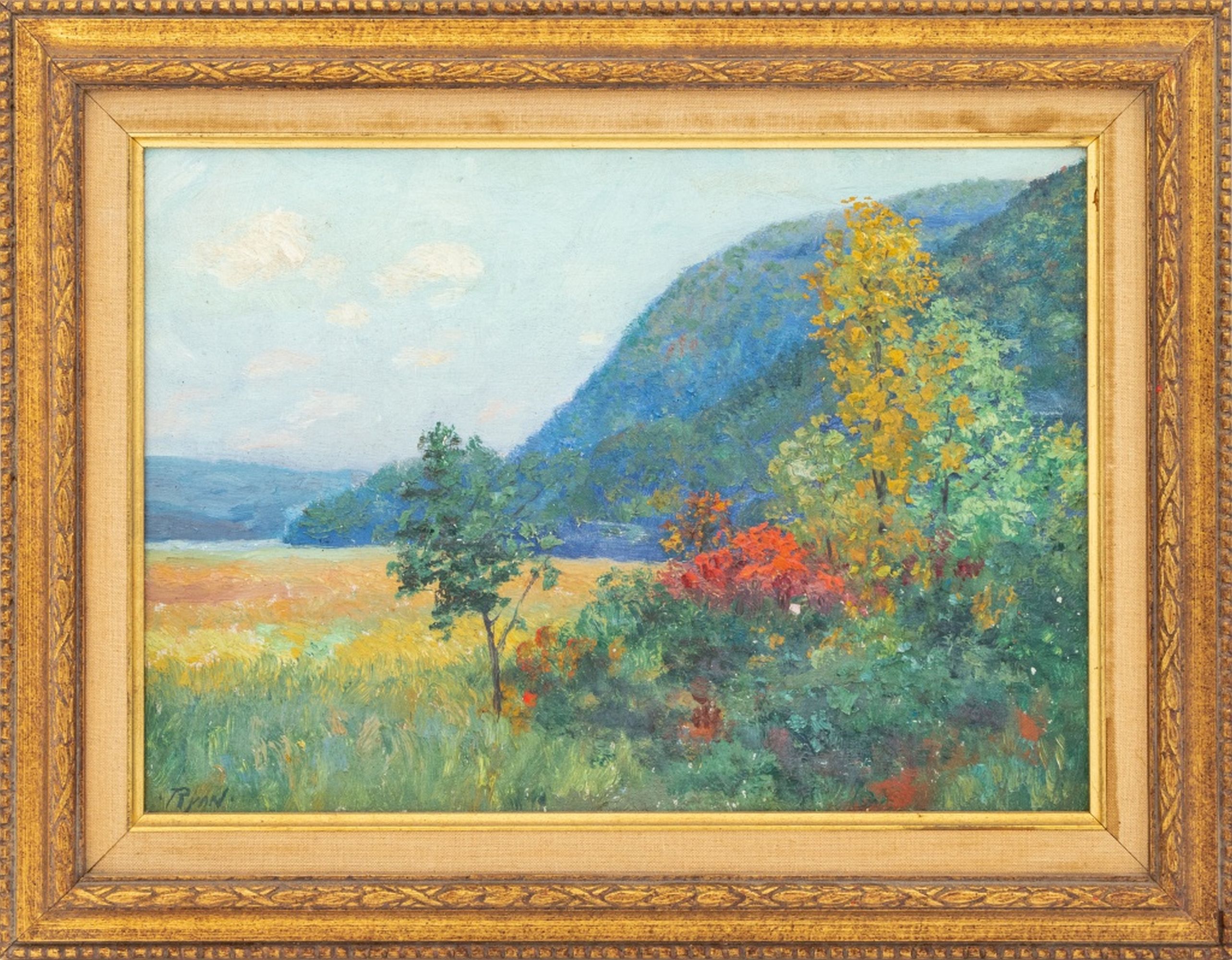Scuola americana, Rolling Hills, dipinto a olio post-impressionista su tavola