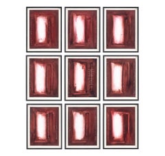 Crimson Abstract Painting, Oil on Canvas Board, Framed, 2016, 9 Panels