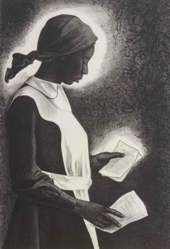 Litografia di Celie, stampa realista firmata, 1986, edizione 65/80, incorniciata