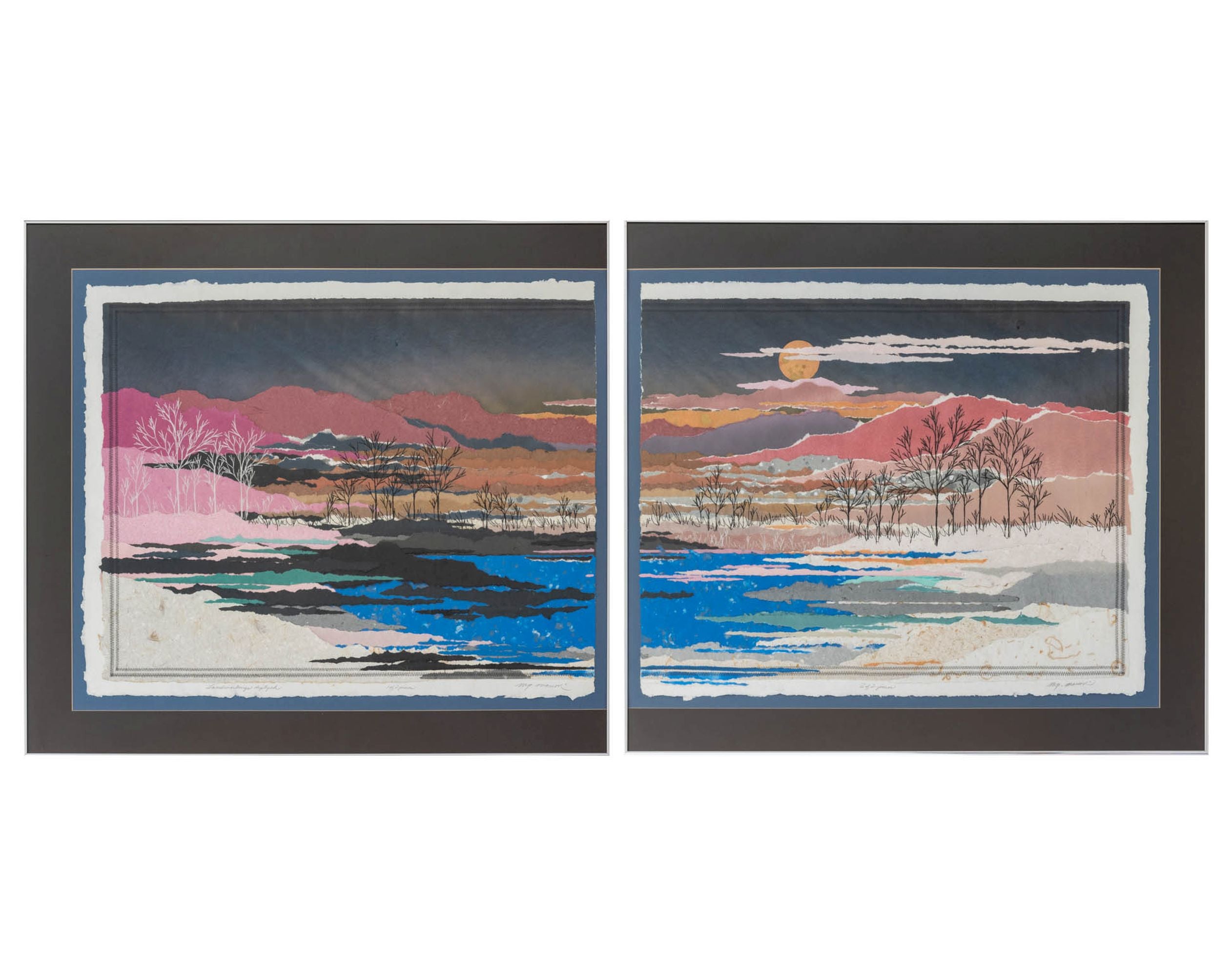 MP Marion "Landmarkings Diptych", assemblaggio con tecniche miste, arte tessile - Mixed Media Art di M.P. Marion