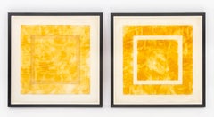Yellow Square Diptych, Contemporary Geometric Mixed Media on Paper