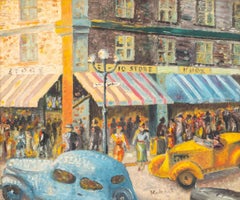 Corner Store Street Scene, Signed, Oil on Masonite, 20th Century