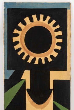 Black Cat Beneath the Sun, Post-War Oil on Canvas, Signed