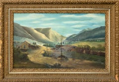 American School, Mountain Landscape Scene, Oil on Canvas, Signed