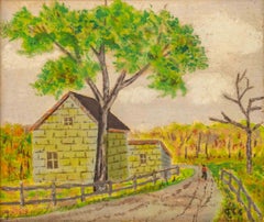 American Naive Landscape Scene, Acrylic on Canvas Panel, Signed, 1966