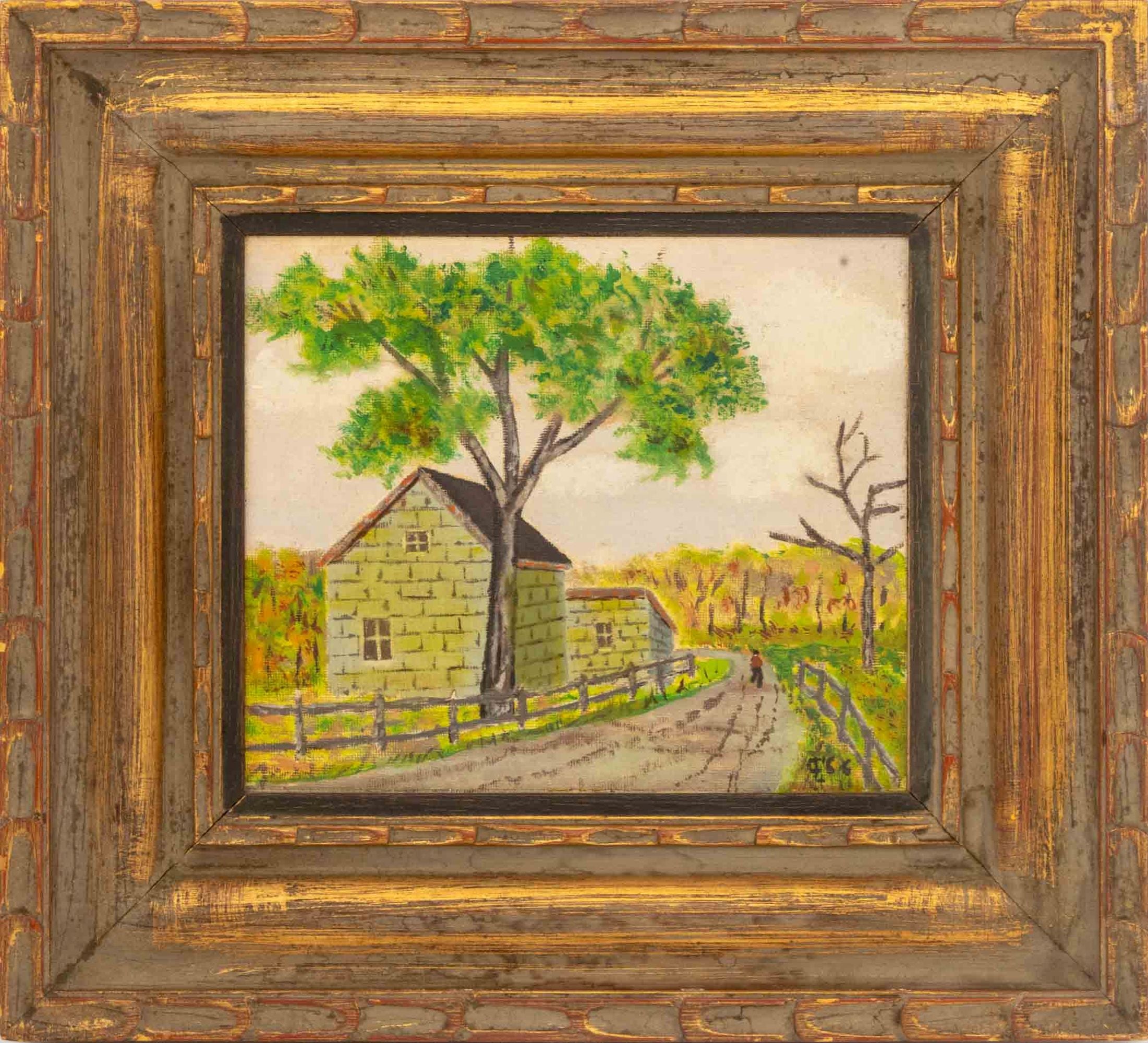 Unknown Landscape Painting - American Naive Landscape Scene, Acrylic on Canvas Panel, Signed, 1966