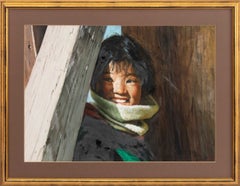 Portrait of a Girl, Contemporary Oil Painting on Canvas Board, 1993