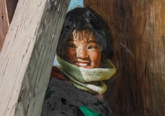 Portrait of a Girl, Contemporary Oil Painting on Canvas Board, 1993