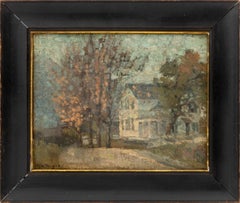 Autumn Landscape Scene with White House, Signed Oil Painting on Canvas Panel