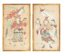 Chinese School, Emperor General, Attendants, and Horses Diptych, 19th Century