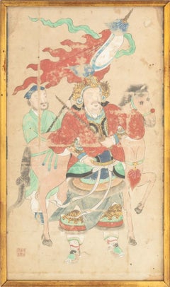 Chinese School, Emperor General, Attendants, and Horses Diptych, 19th Century