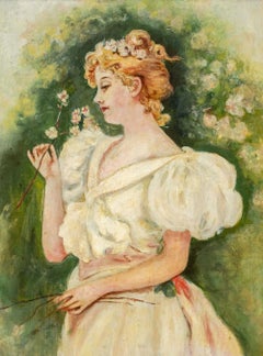 American Woman with Flowers Oil on Canvas, c. 1900