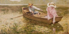 (Untitled) Rowing on the River Scene, Oil on Canvas