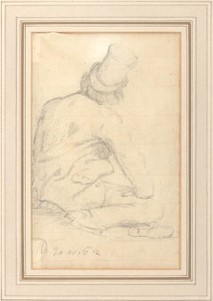 Homme assis vu de dos, craie noire sur papier couché, XIXe siècle