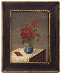 Still Life Scene of Red Roses, Oil on Canvas, Signed, 1906