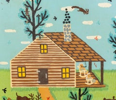 "Cabin by the Stream", Signed Mixed Media on Wood Panel
