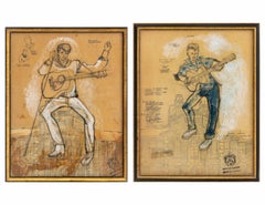 Two "Grease" Costume Designs, Mixed Media on Tracing Paper