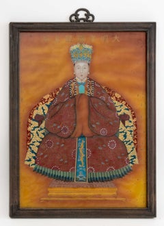 Pair of Chinese Ancestor Portraits Reverse Glass Paintings