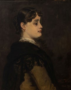 Ritratto di una signora, olio su tela, firmato, fine del XIX secolo