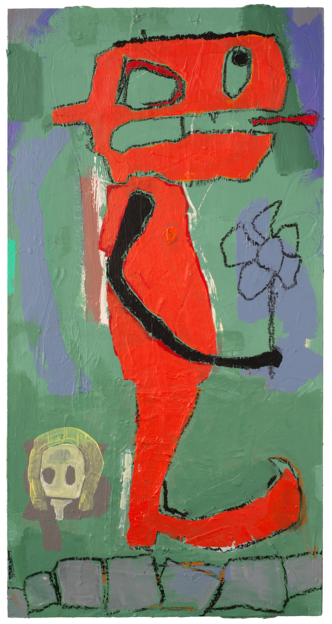 For You, Whimsical Figure, Outsider Art, Acrylic and Oil Pastel on Wood, 24 x 12