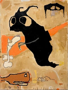 Whimsical, Outsider Art Painting on Canvas, Animals, Symbols