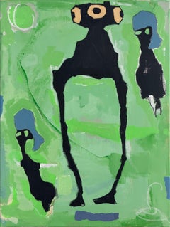 Whimsical, Outsider Art Painting on Canvas, Animals, Symbols