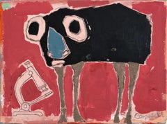 Whimsical, Outsider Art Painting on Canvas, Animals, Symbols