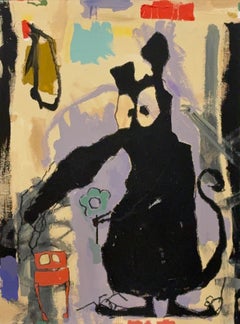Whimsical, Outsider Art Painting on Hardboard, Animals, Symbols