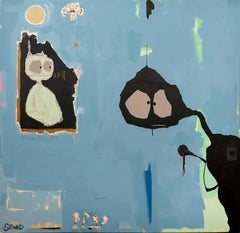 Pittura stravagante e outsider su tela, animali, simboli