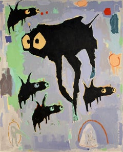 Pittura stravagante e outsider su tela, animali, simboli