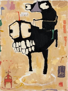 Whimsical, Outsider Art Painting on Canvas, Animals, Symbols