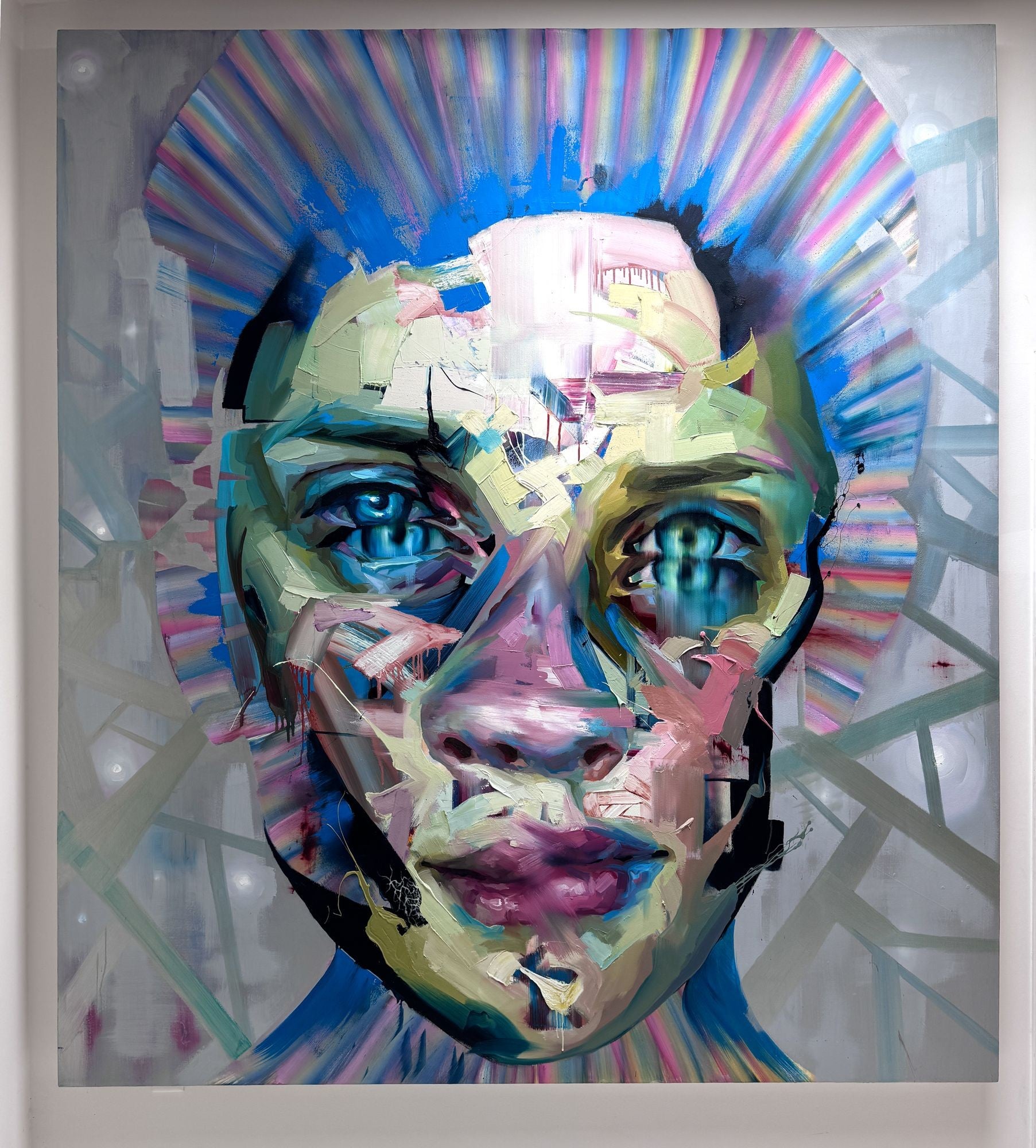 Justin Bower Pittura ad olio astratta su tela 'Evento frattale' Scala monumentale