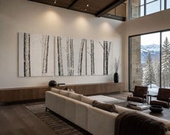 Trittico della foresta innevata - Trio di dipinti a olio astratti di I. Douglas Cartmel su lino