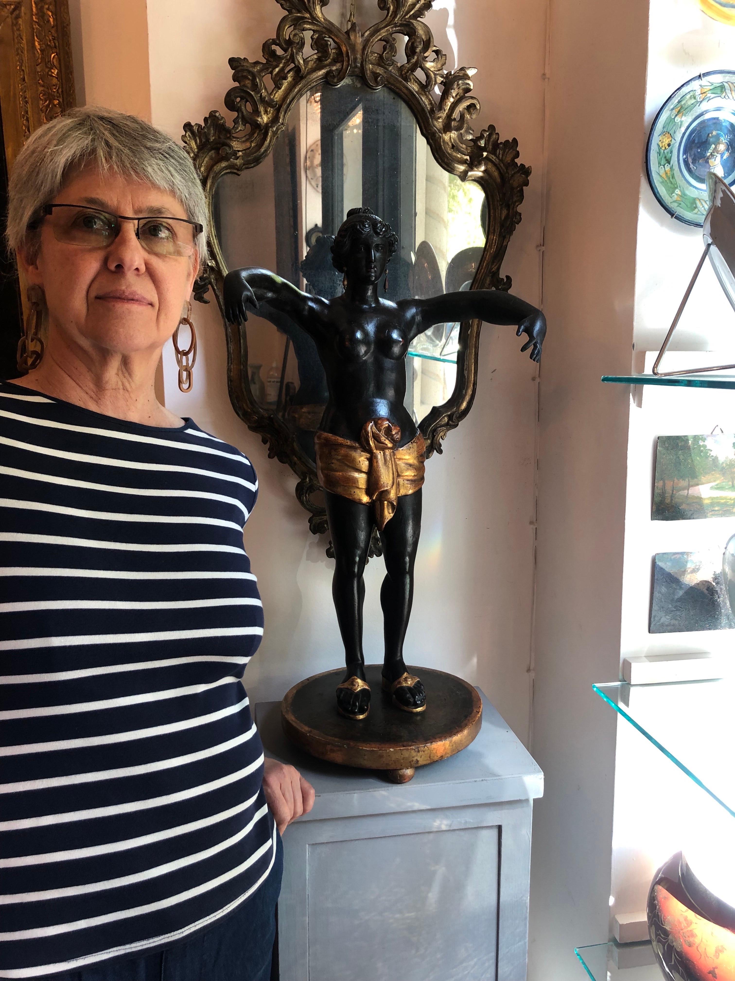 Goddess Circe Italian Neoclassical Sculpture Carved Wood Ebony and Gold 1800s For Sale 10