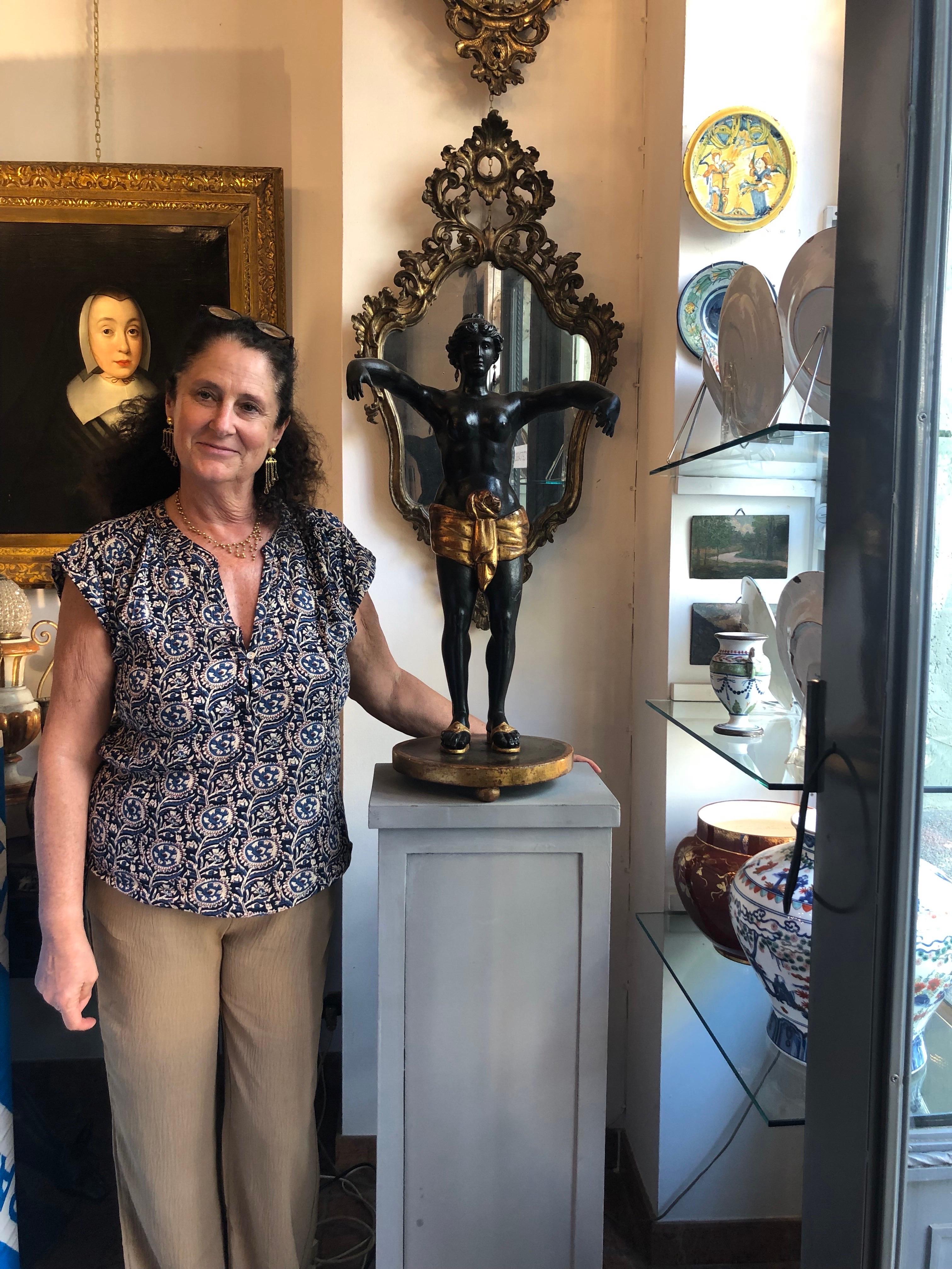 Goddess Circe Italian Neoclassical Sculpture Carved Wood Ebony and Gold 1800s For Sale 11