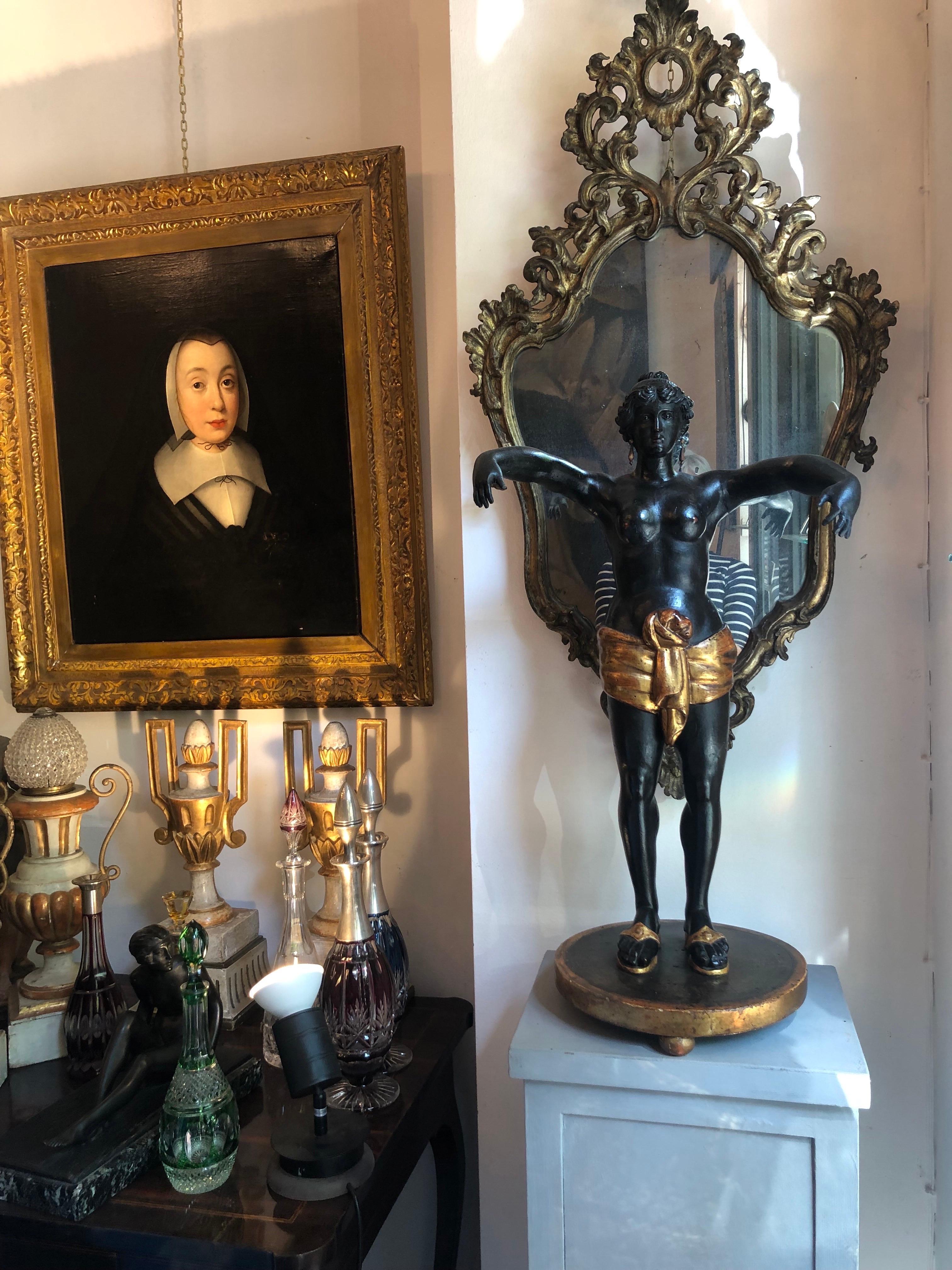 Goddess Circe Italian Neoclassical Sculpture Carved Wood Ebony and Gold 1800s For Sale 12
