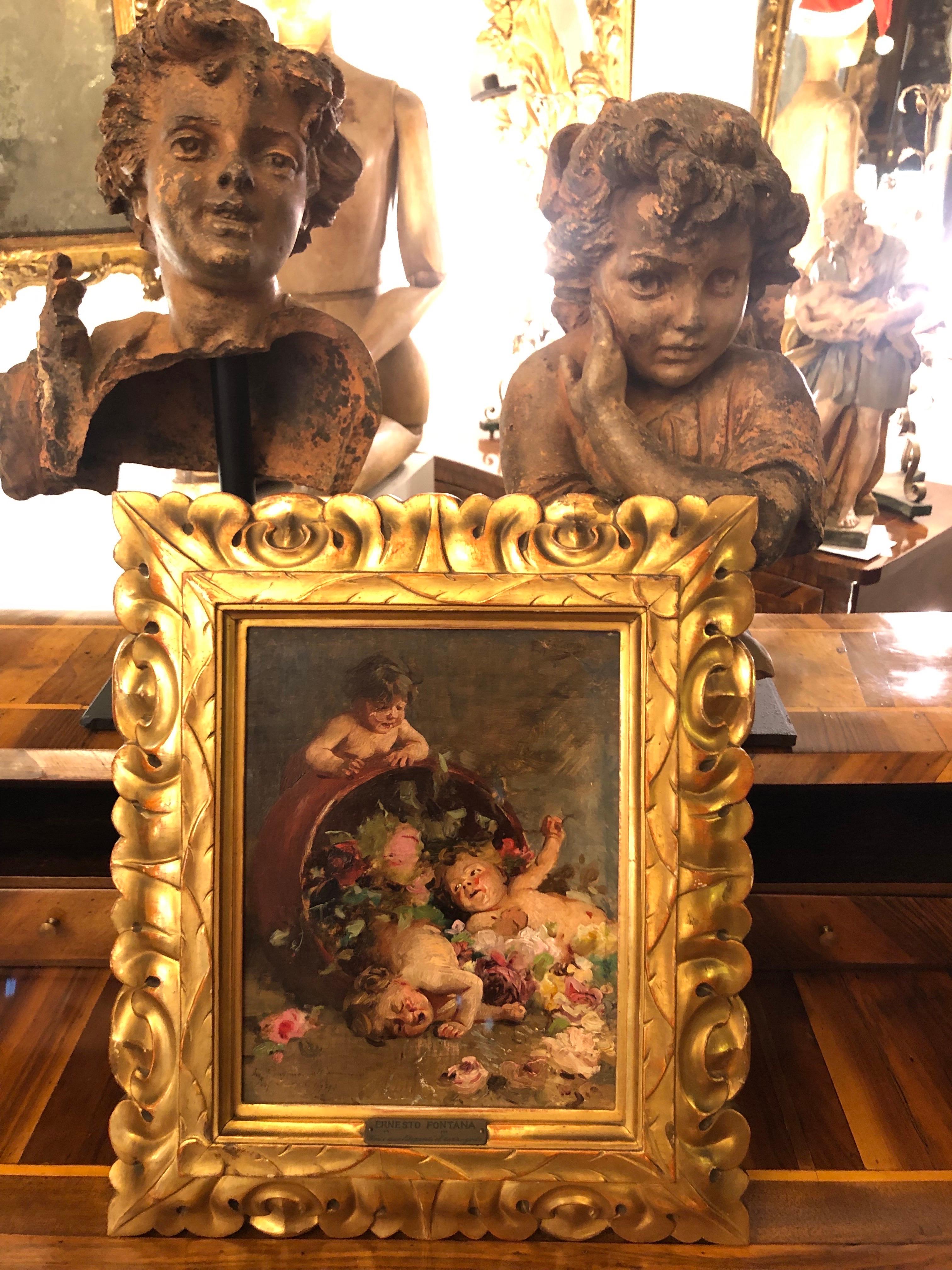 Paire de bustes romantiques italiens en terre cuite pour enfants Fin des années 1800 en vente 7