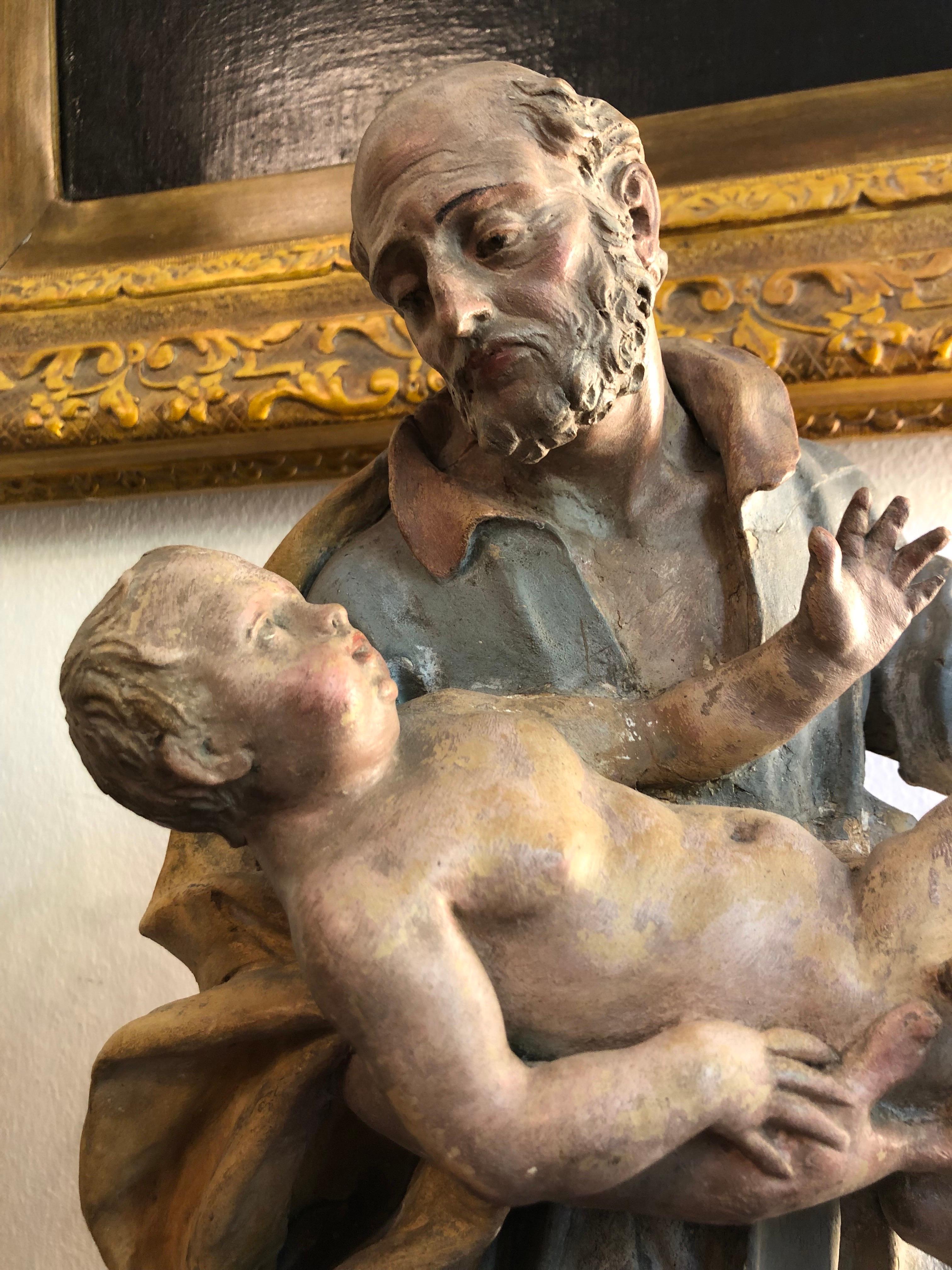 Heiliger Josef mit Kind Terrakotta Bologneser Schule 18. Jahrhundert Gabriello Pio im Angebot 11