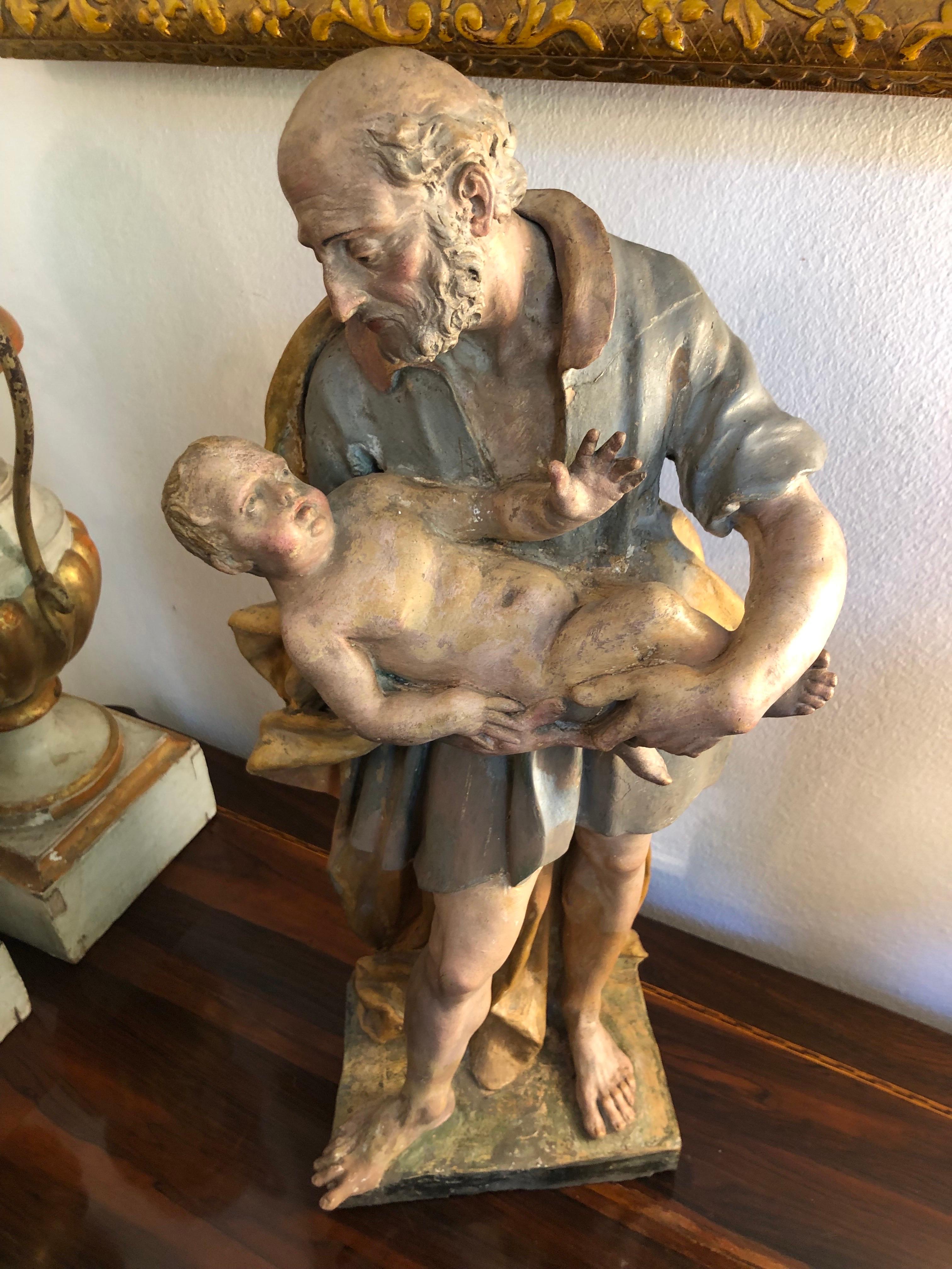 Heiliger Josef mit Kind Terrakotta Bologneser Schule 18. Jahrhundert Gabriello Pio im Angebot 12