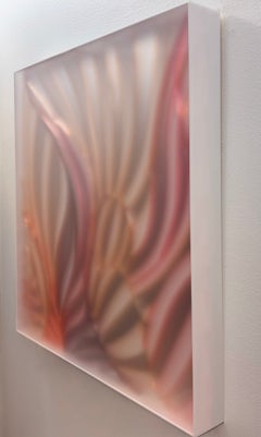 "Pink Flower" Contemporary Light and Space Sculptural Wall Art in Pink & Amber