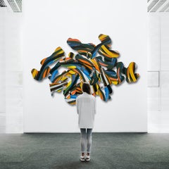 Grande opera d'arte astratta multicolore da parete, collage contemporaneo di Ray Beldner
