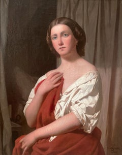 Porträt einer jungen Frau, 1858 – Französisches Ölgemälde aus dem 19. Jahrhundert