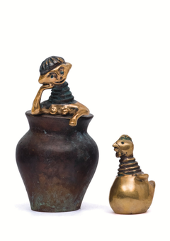 „Dreamy Amlash JaAn und Zarpako“, figurative Skulptur aus Bronze, 12 x 5 cm
